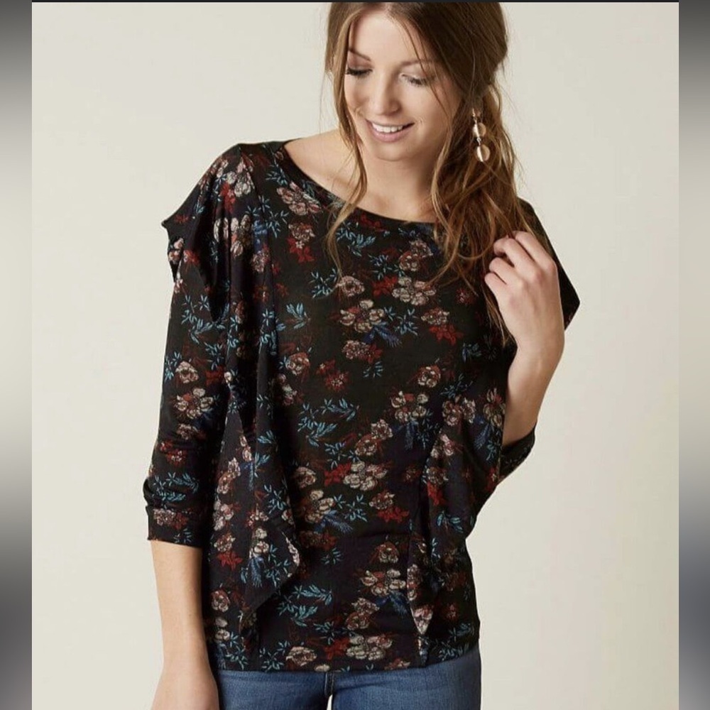 Free People Black Floral Ruffle Top - NWT